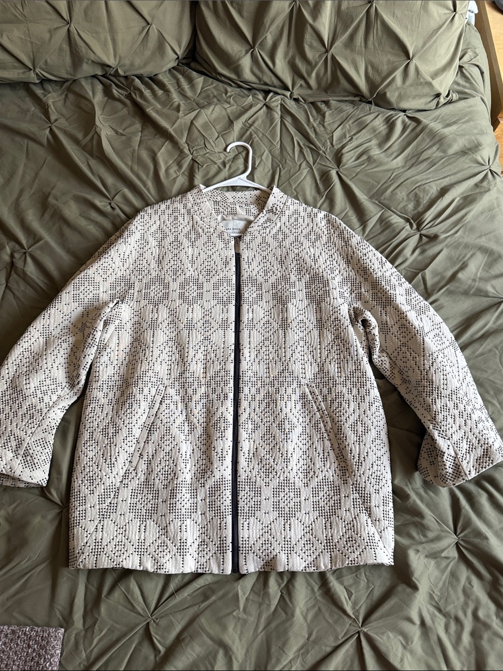 Zara Beige Laser-Cut Bomber Jacket